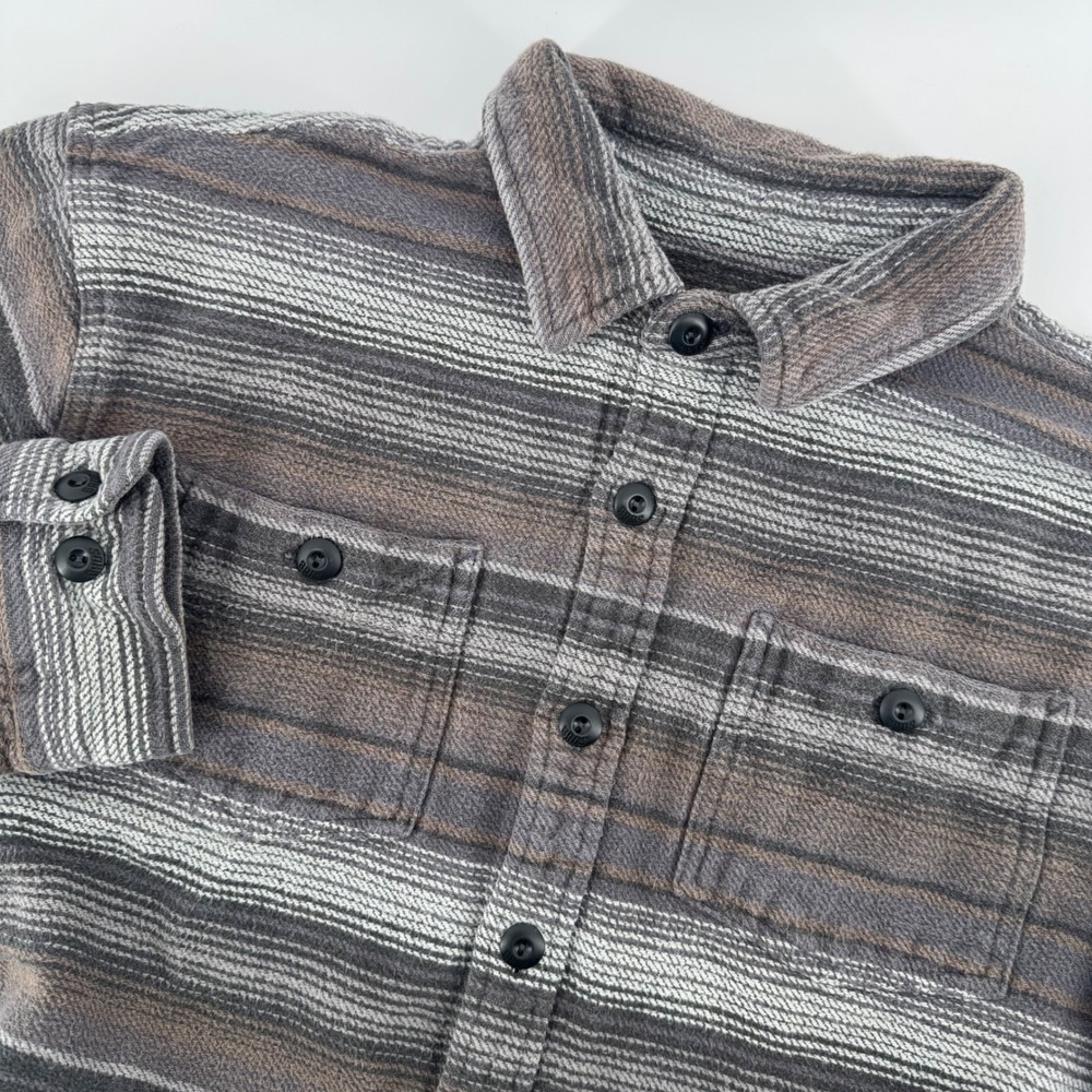 Howler Bros Rodanthe Flannel Men M Brown Striped Long Sleeve Button Up Shirt
